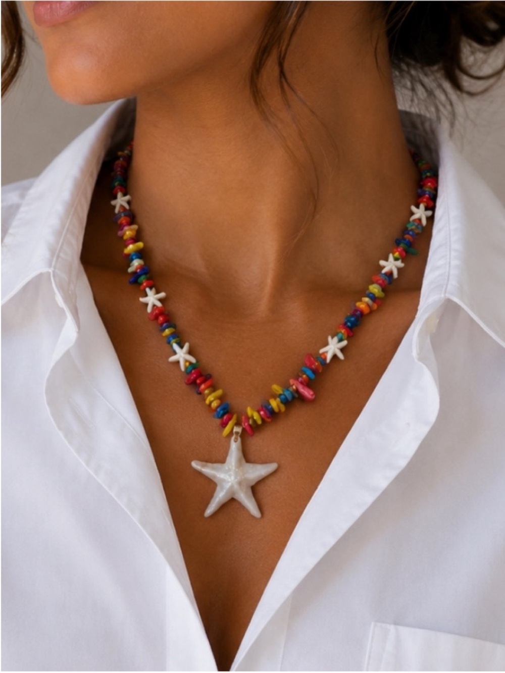New! Colorful Beaded Star Necklace NWOT 1025